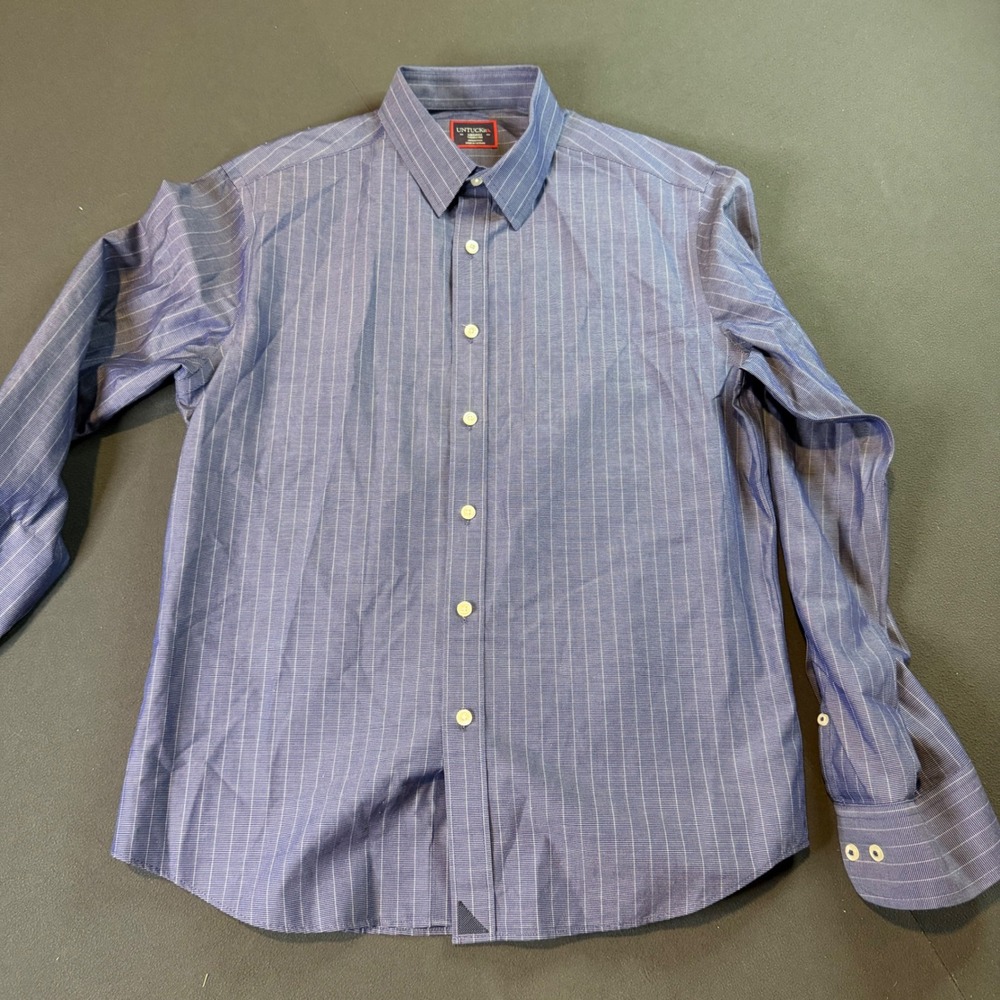 UNTUCKit Mens Blue Pinstripe Button Down Dress Shirt Long Sleeve Casual Office - Picture 2 of 6